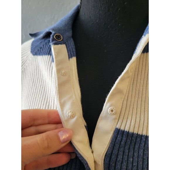 Marsh Landing By Amanda Smith Collared Long Sleeve Striped Sweater Size M Preppy - Picture 2 of 10